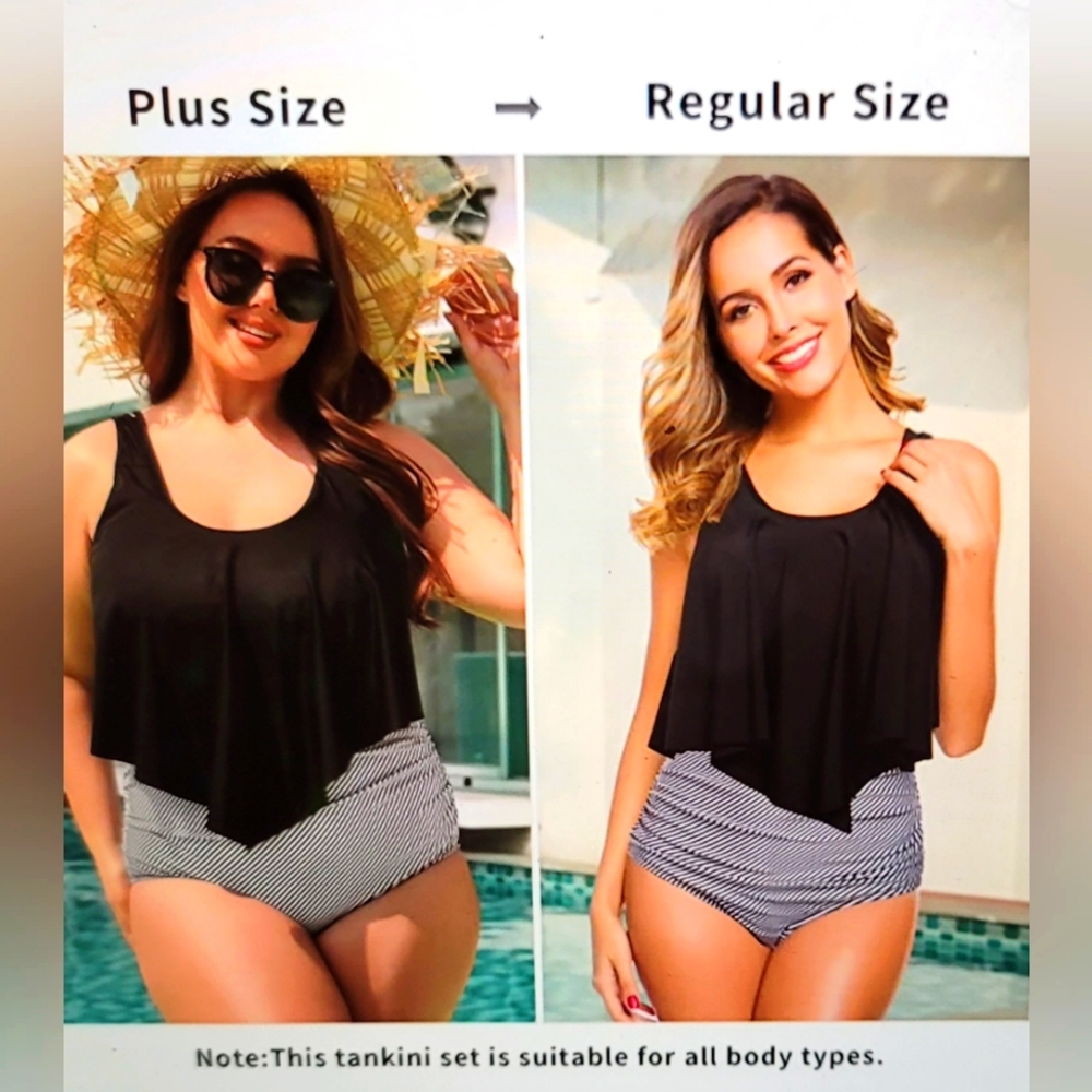NWT High Waisted Ruched Slimming Flounce Ruffle slimming Bikini Swim Suit XXL